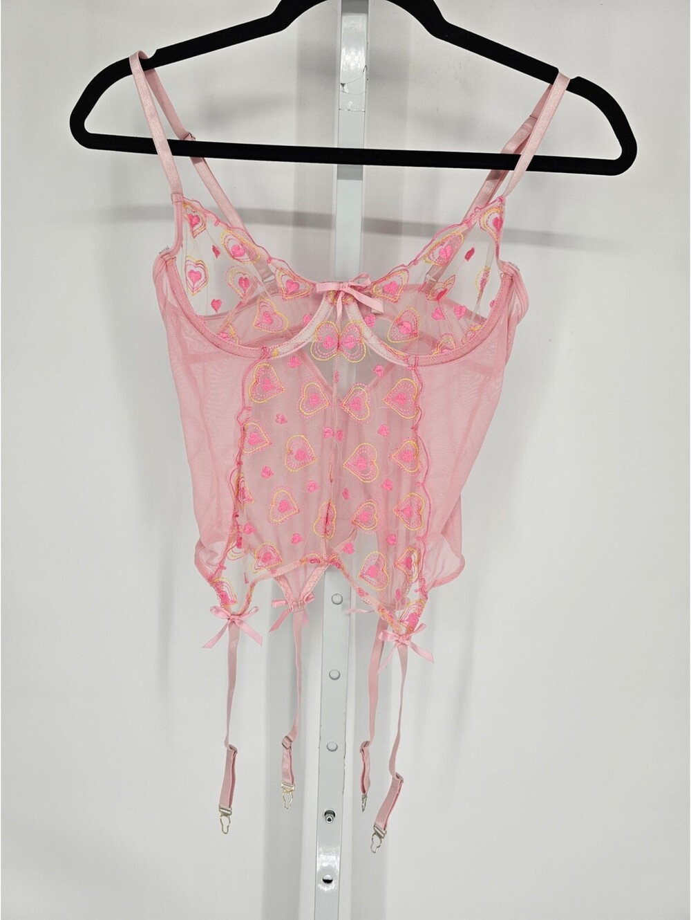 Vintage Y2K Womens Sz S Sheer Nightie Lingerie Pink Heart Print Mesh